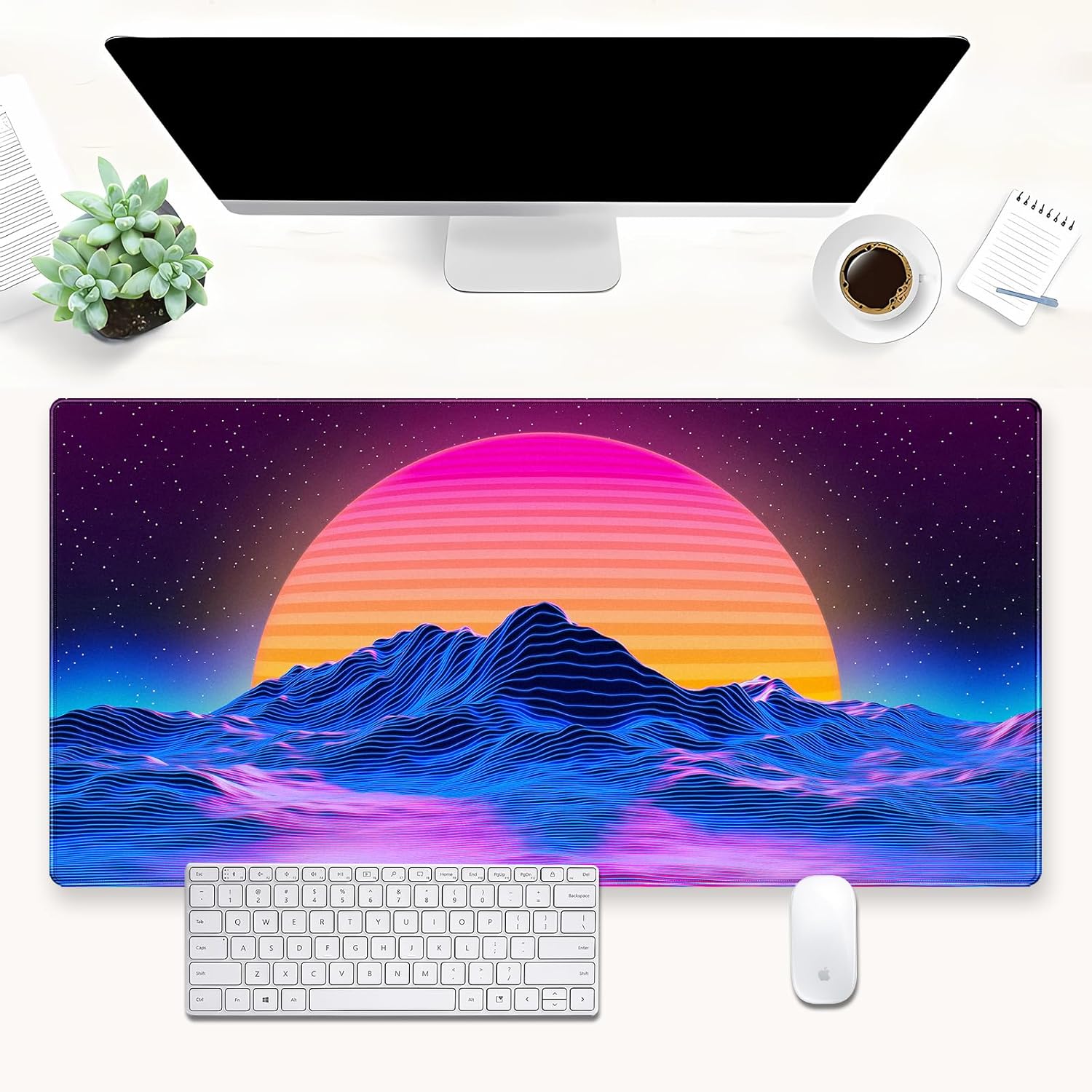 Retro Gaming Desk - Tapete de Mesa Retro Synthwave Mountain