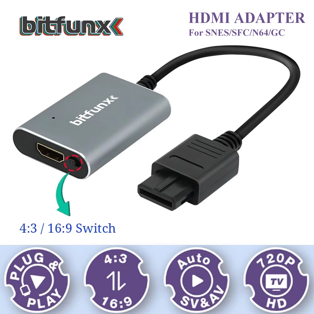 Retro Gaming Emulator Console - Adaptador Bitfunx 720P Svideo / AV