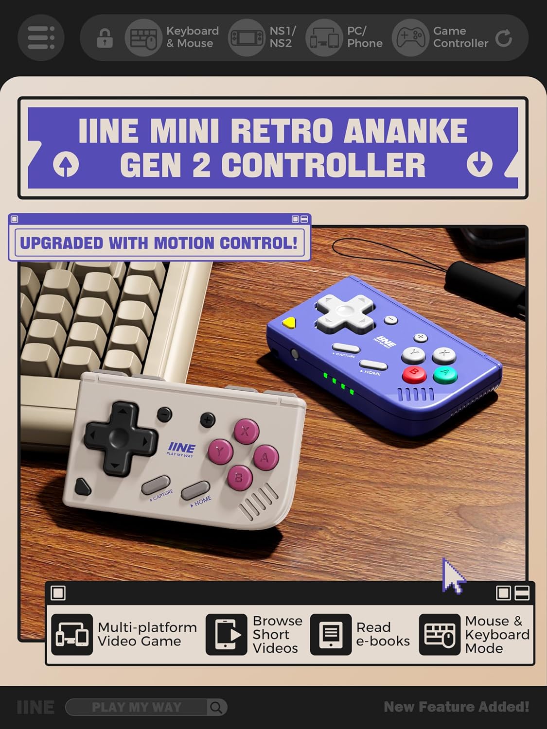 Retro Gaming Keychain - Controle de Jogo Retro Mini, Controle